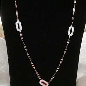 14K YG Polished MOP paperclip alternating link Neclace